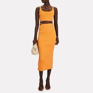 JONATHAN SIMKHAI Orange Sade Rib Knit Midi Skirt and crop top set